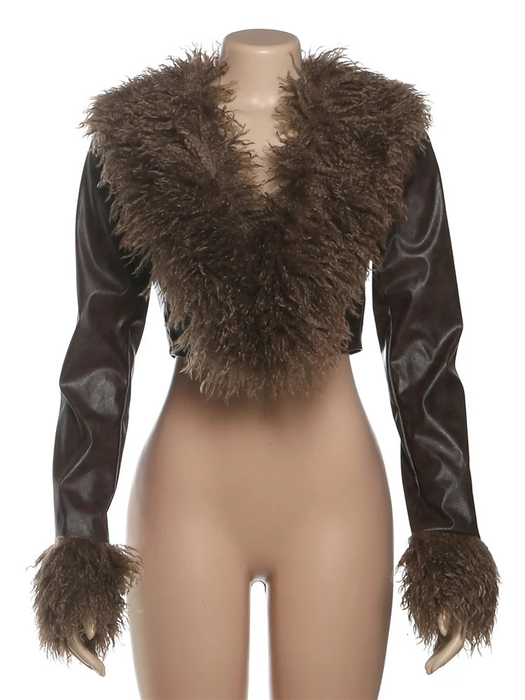 Nibber Wild Coats Woman Furry Tassel Decoration Autumn Trend Low-Neck Full Sleeve Navel Exposed High Street Style Classic Tops260107