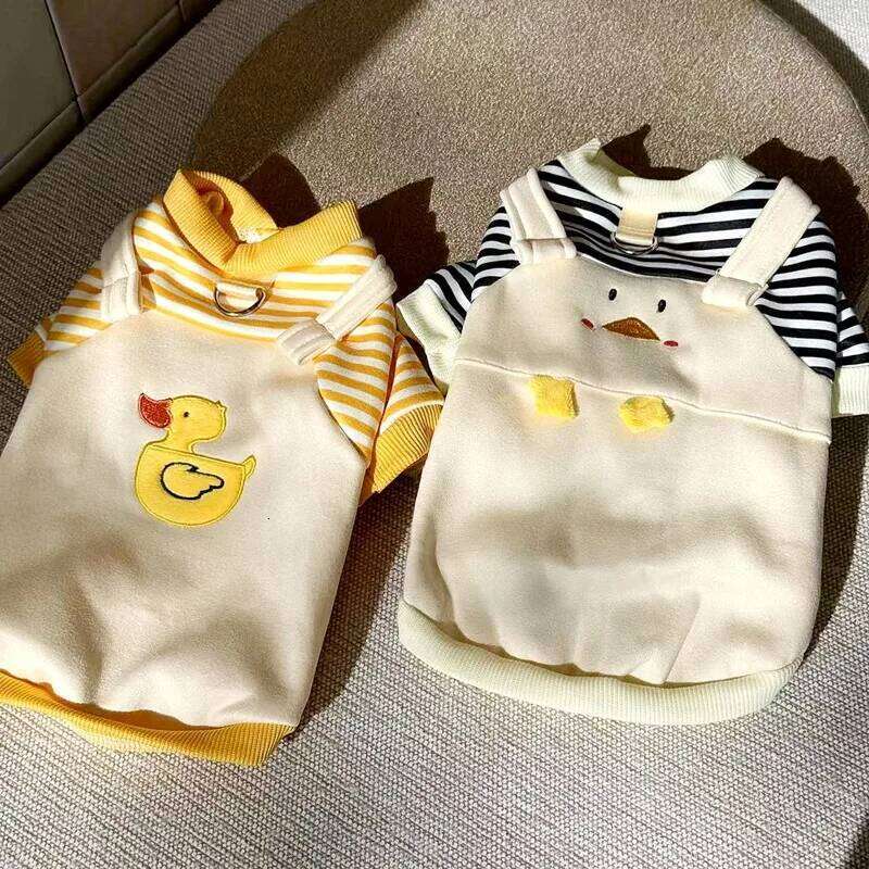 Cute Duck Embroidered Dog Winter Clothes Teddy Warm Sweatshirt Bichon Striped Bib Pants Pet Supplies XJ251225