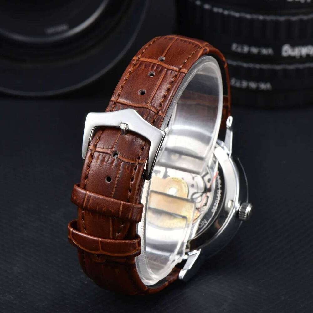 Orient Double Lion Refurbished Japanese Fully Automatic Mechanical Hollowed Out Business Men's Leather Strap 26N0108