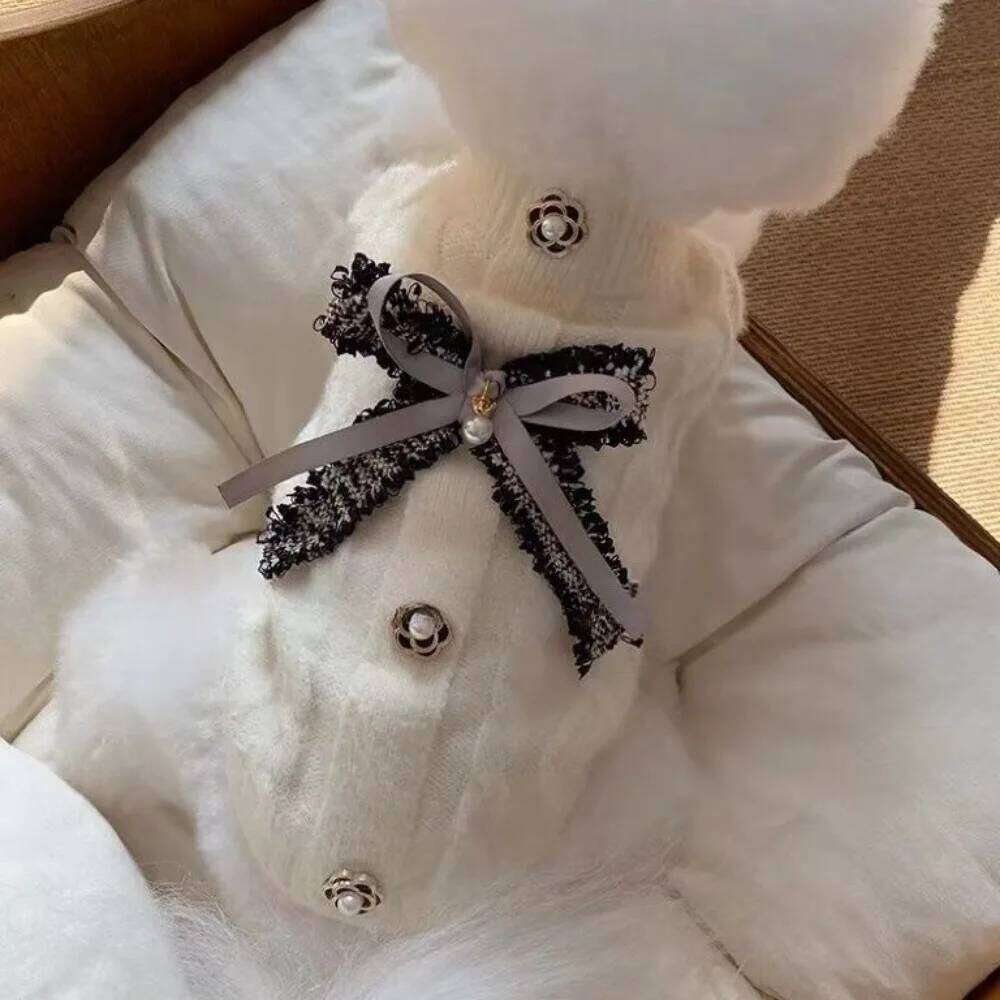 Classic Winter Turtleneck Soft Warmer Clothes Bow Base Sweater Pet Knit Teddy Bear Yorkshire For Small Dog XJ251225