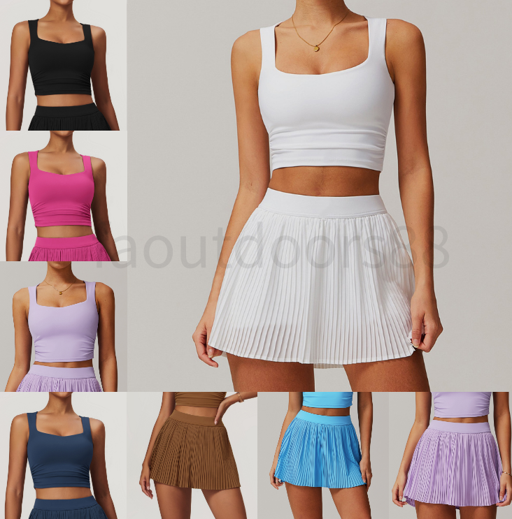 Alonstinss Womens Yog aaccolade Outfit Yoga Sets Skirts Vest Tennis Sport Gym Running Casual Shorts Elastic High Waist Sportwear Lined