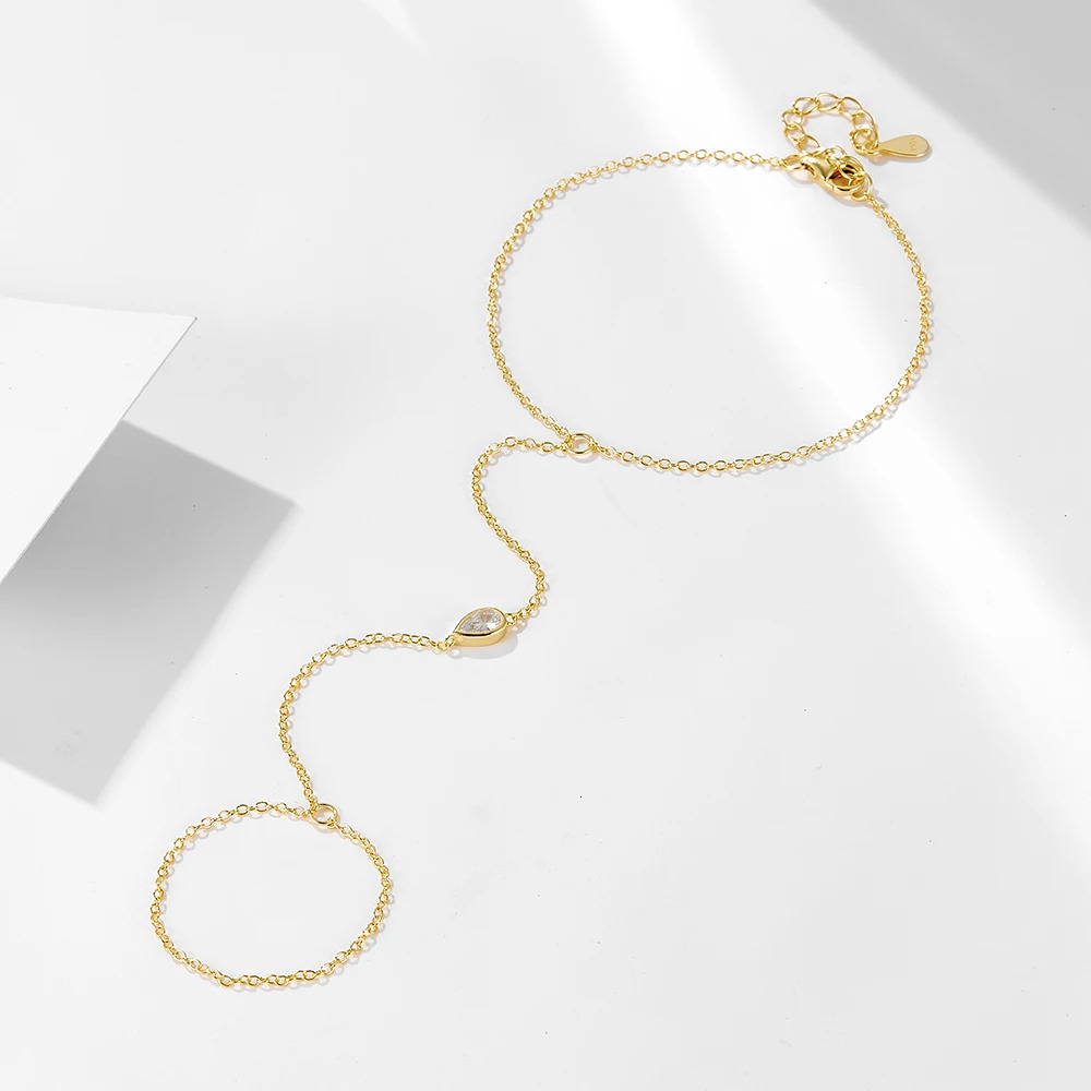 S925 Sterling Silver Waterdrop Zirconia Connected Finger Bracelet for Women Style French Fashion Hand Jewelry 260106