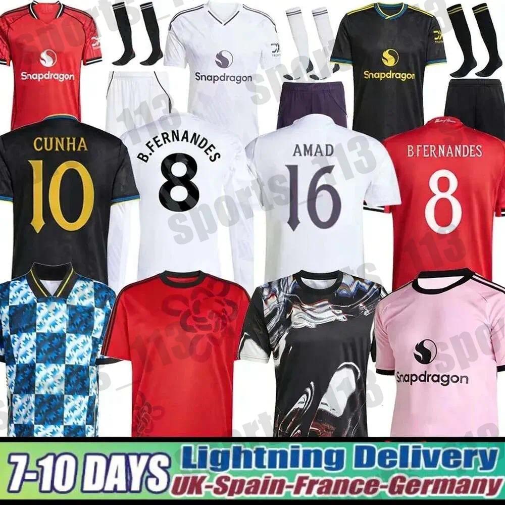 25 26 27 United Soccer Jerseys CUNHA AMAD MARTINEZ RASHFORD B.FERNANDES CASEMIRO MALACIA RONALDO Pre Match Stone Roses Football Shirt Mctominay Kit Kids Tops Unted