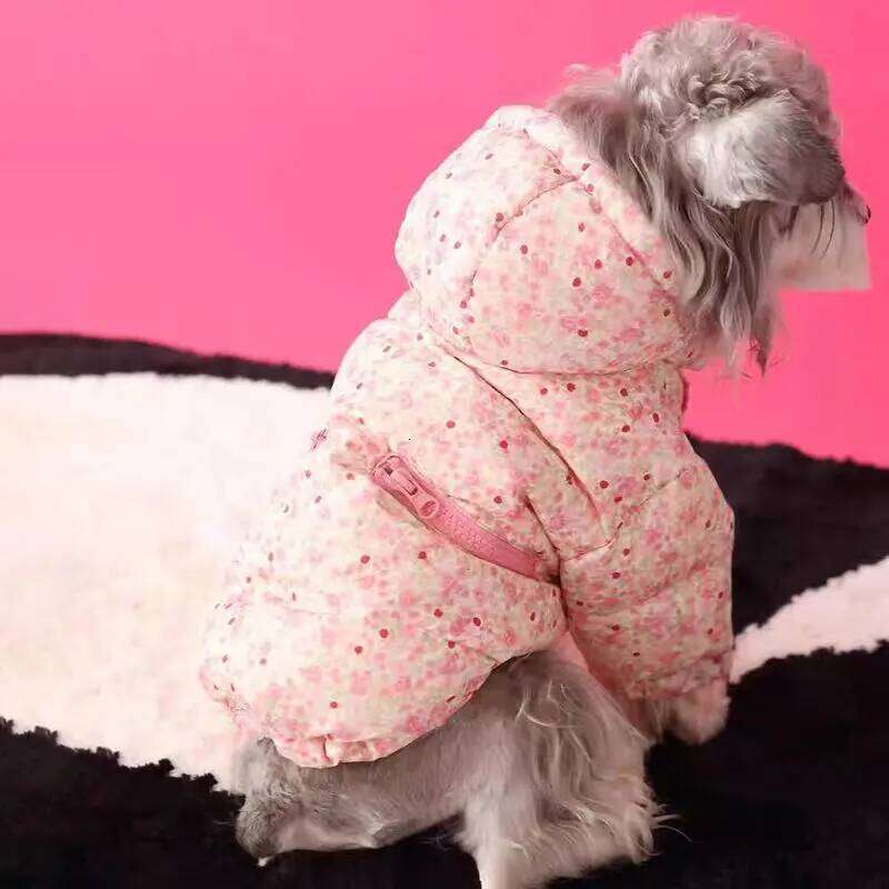 Pet Pink Parkas Autumn Winter Schnauzer Teddy Dog Cat Warm Floral Thick Cotton Clothing Puppy Clothes for Small Dogs XJ251225