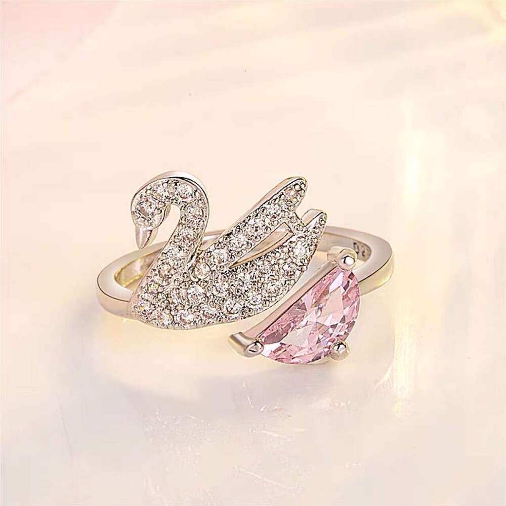 Jewellery Ring Designer Fine Jewellery High Quality Textured Crystal Zircon Rose Gold Silver Swan Open Adjustable Band for Christmas Gift Minimalist S