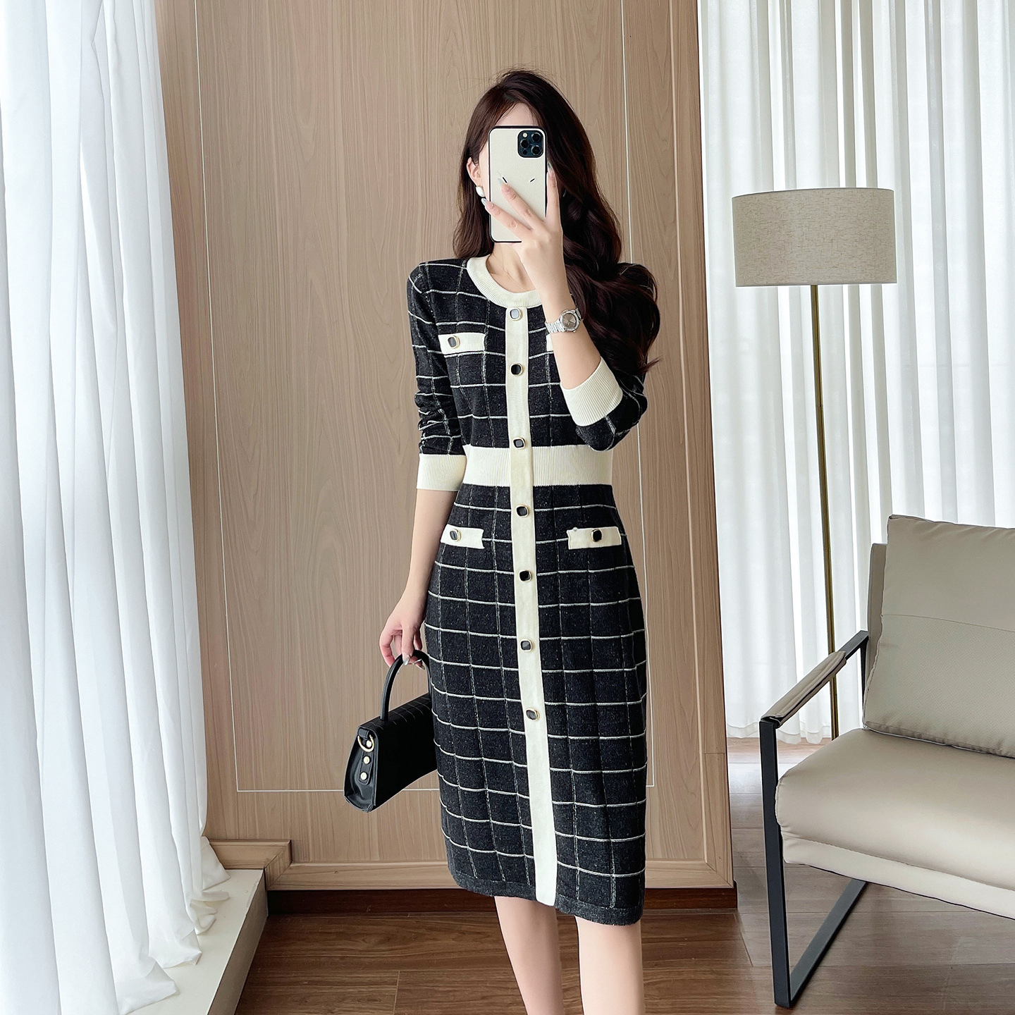 Urban Sexy Small Fragrant Slim Knit Women's With Temperament Goddess Style Slimming Hair Dress For Reducing Age