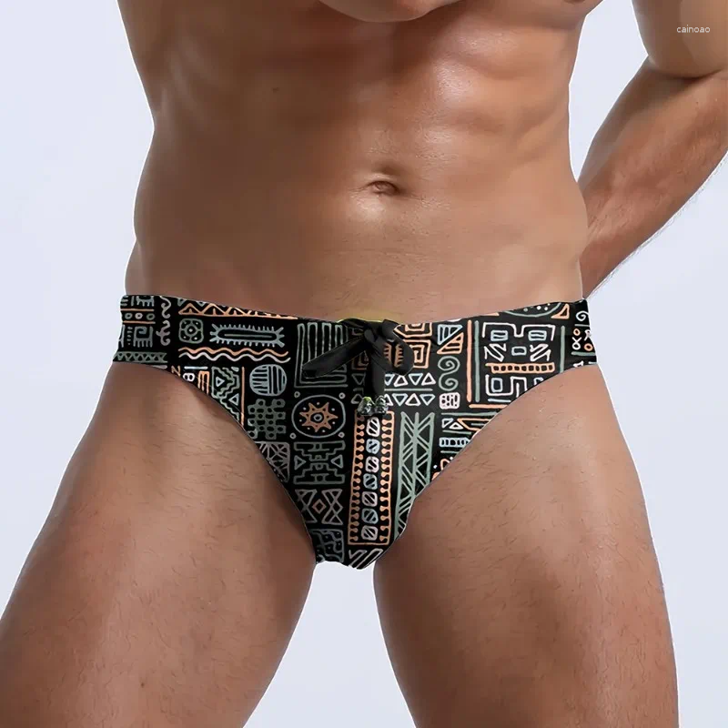 Men's Shorts 2026 Fashion Printed Low-rise Triangular Swimming Trunks Anti-embarrassment Beach Z260313