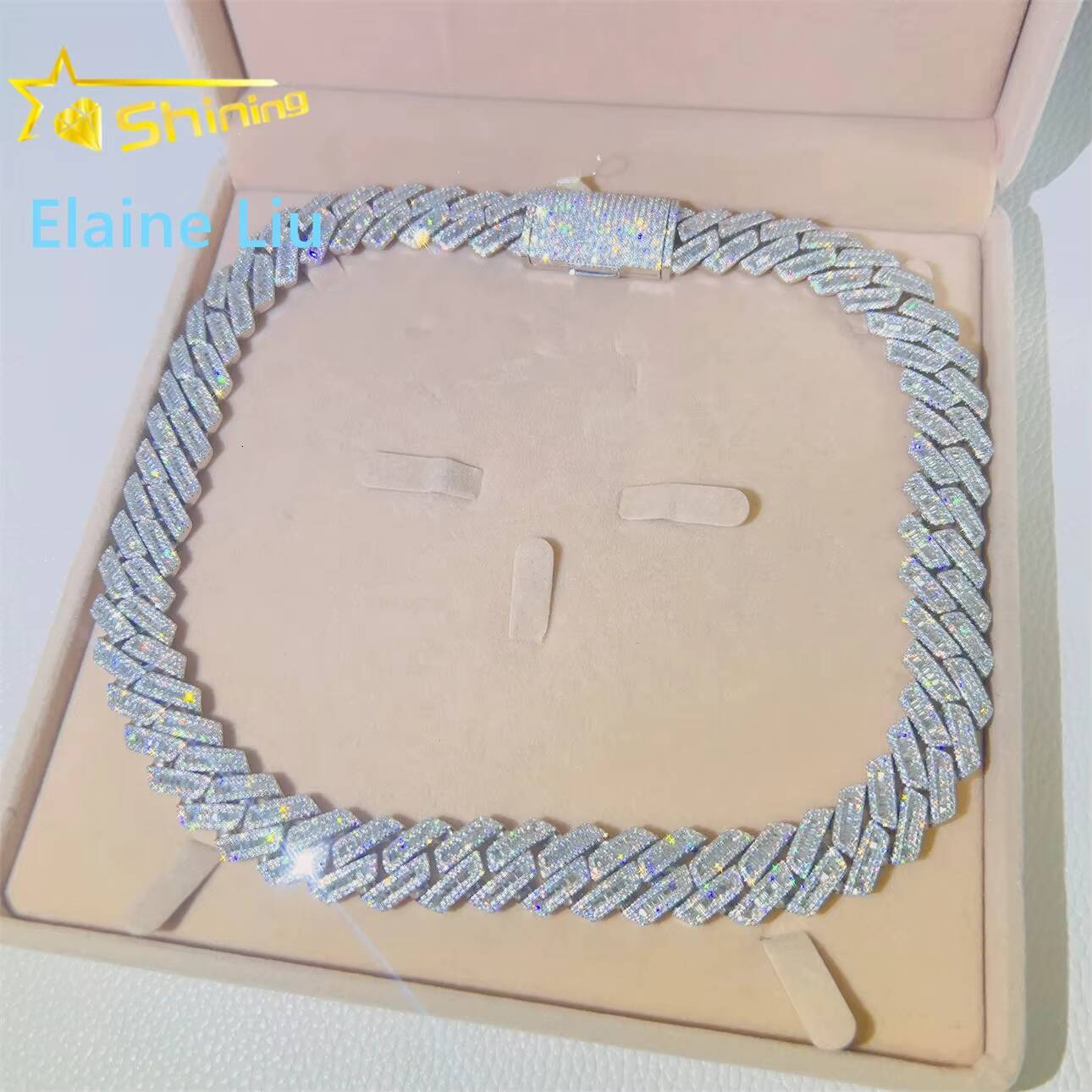 Sterling Silver 925 Pass Diamond Tester VVS Moissanite Necklace 18mm Hip Hop Iced Out Jewelry Miami Cuban Link Chain Necklace