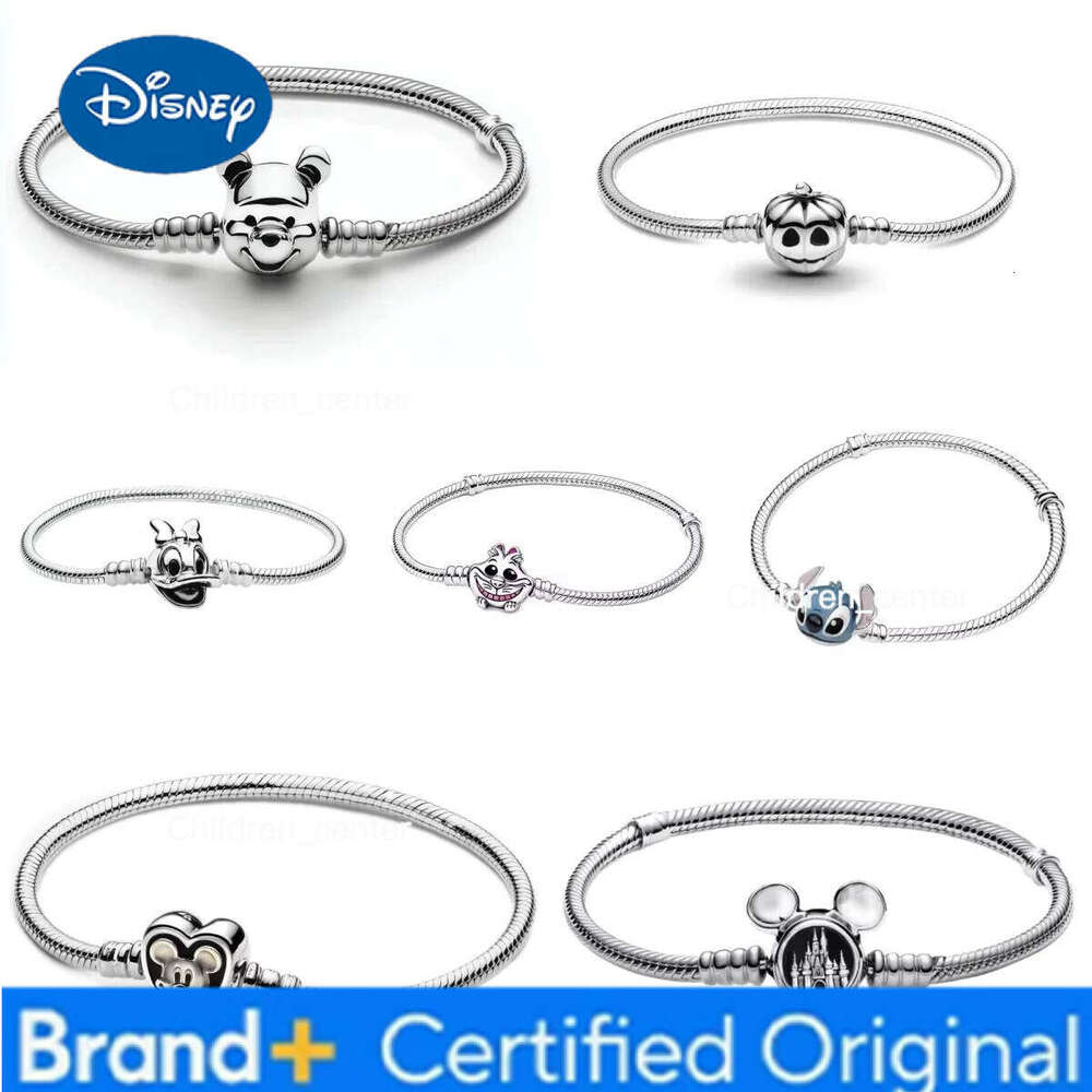 Disney 2025 New MINISO 925 Silver Winnie Stitch Mickey S925 Logo Charm Bracelet For Original Female Jewelry Exquisite Gifts H260108