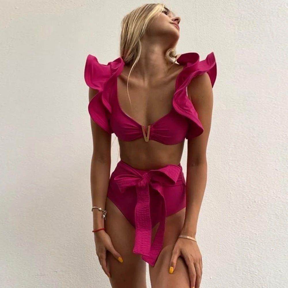 2025 Print Bikini Women Swimwear Push Up Swimsuit High Waist Biquini Halter Backless Bathing Suit Ruffle Beach Wear Summer 250224