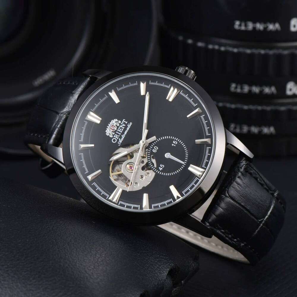 Orient Double Lion Refurbished Japanese Fully Automatic Mechanical Hollowed Out Business Men's Leather Strap 26N0108