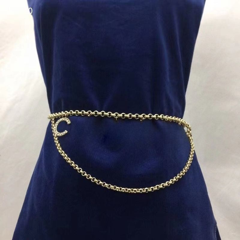 luxury letters designer waist chain belts women 18K gold shine crystal bling diamond letter link chains belt accessories box packing