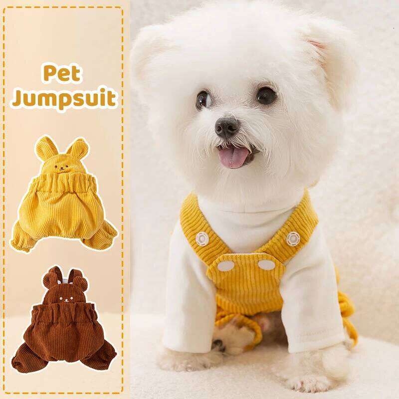 Cute Jumpsuit Solid Suspenders Pet Clothes Autumn Winter Coat Puppy Warm Pajamas Chihuahua Bichon Costume Dog Rompers XJ251225