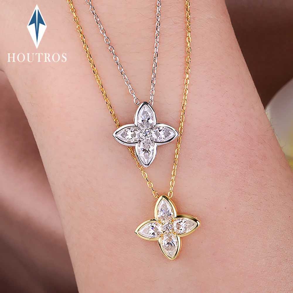 Bezel Set Full Moissanite Flower Pendant Necklace for Women Sparkling Pear Cut Diamond Pendant S925 Silver Wedding Party Jewelry H260108