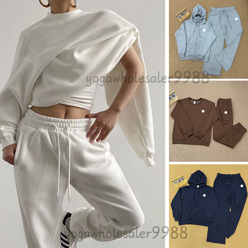 Yoga Tracksuit Women Hoodies Yoga Sweatpants Relaxed-Fit Sport Laidback Lantern Pants With Drawstring Sets 3D Silver Logo Unisex Casual Sweatshirts Men Sportswear