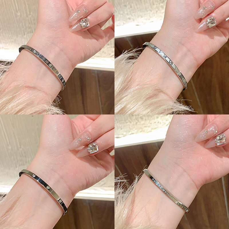 Titanium Steel Bracelet For Women, High-End Zircon Plain Circle Bracelet, Silver Bangle, Hand Jewelry, New Style