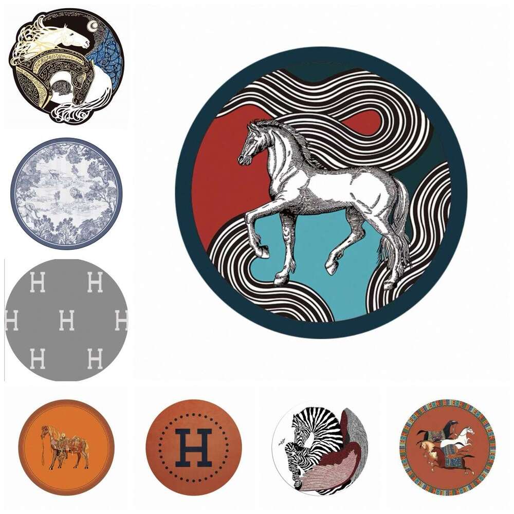 Placemat Light Luxury Fashion H Horse Print Pvc Waterproof Oilproof Leather Round Heat Insulation Coffee Coaster