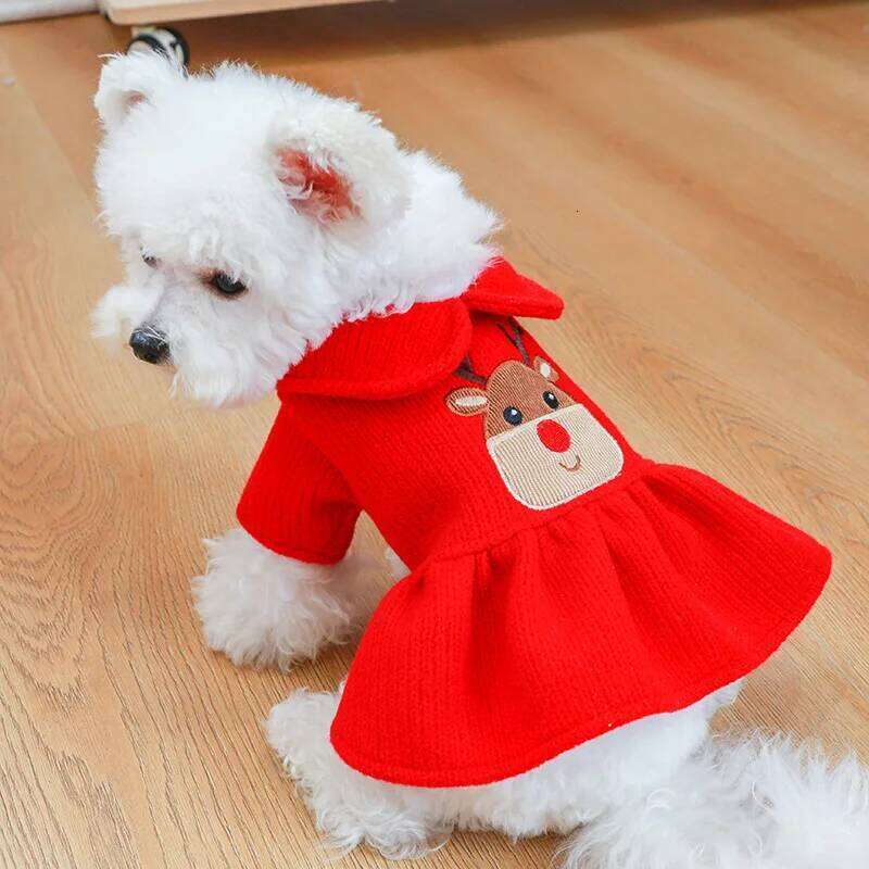 New Winter Pet Warm Plush Christmas Elk Couple Dress Skirt Hoodies Sweater For Small Dog Clothes Costume XJ251225