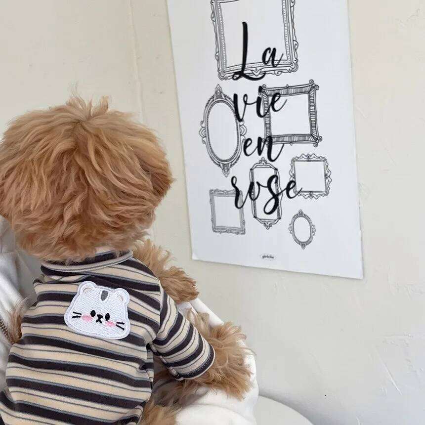 2025 Yellow Striped Dog Clothes New Puppy Bottom Shirt Teddy Summer Casual Vest Pet Pomeranian Home Clothing XJ251225
