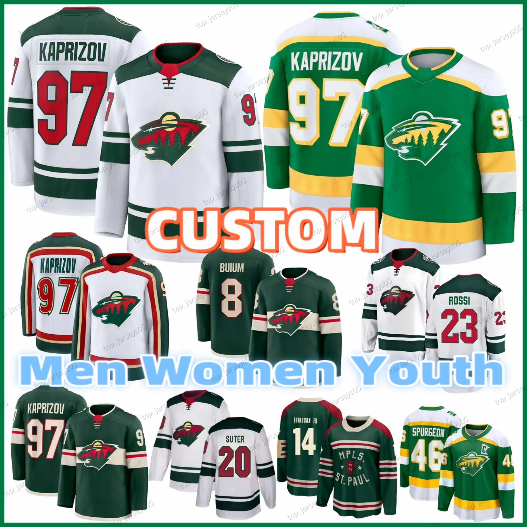 43 Quinn Hughes mn hockey jersey 97 Kirill Kaprizov Brock Faber wild Mats Zuccarello Tarasenko Sturm Jared Spurgeon Joel Eriksson Ek Marcus Foligno Matt Boldy