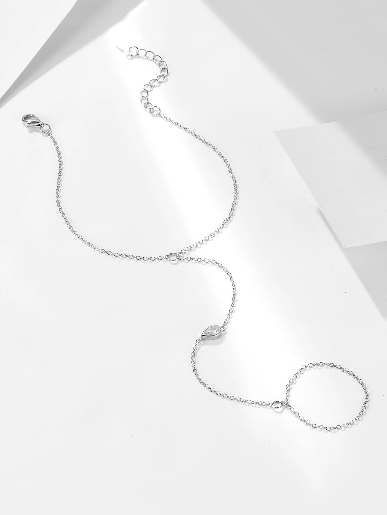 S925 Sterling Silver Waterdrop Zirconia Connected Finger Bracelet for Women Style French Fashion Hand Jewelry 260106