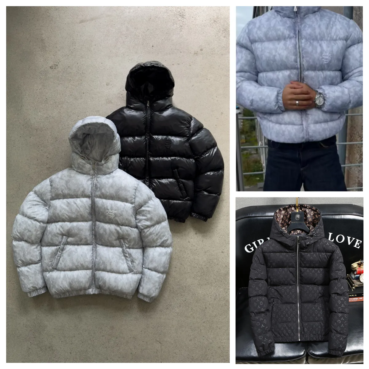 Men's Down Winter Bright Men Fashion Casual Parkas Coat Thick Warm Glossy White Duck Zipper Male Shiny Embroidered And Printed Hooded Hip-hop You