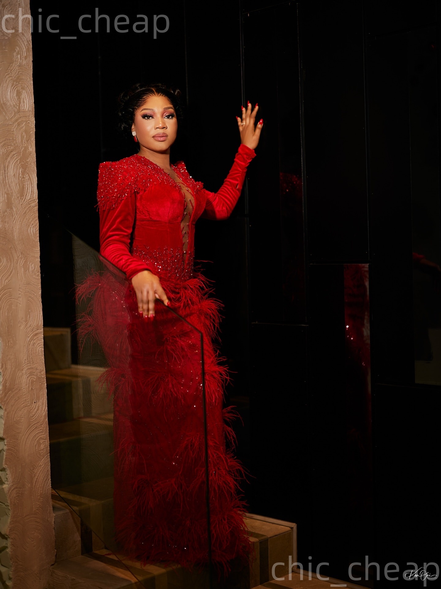 2026 Aso Ebi Red Sheath Prom Dresses Sheer Neck Beaded Feather Evening Formal Party Second Birthday Engagement Reception Gowns Dress For Special Occas