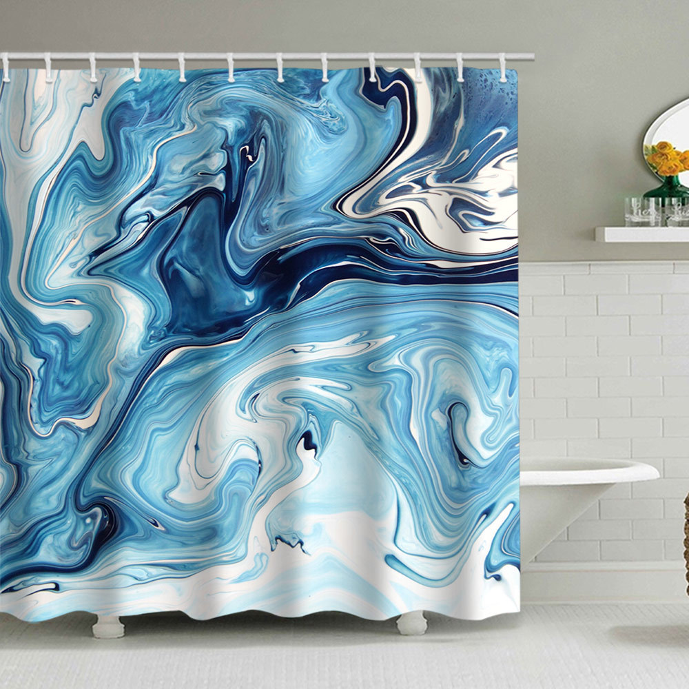 YL-38115 Marble Pattern Shower Curtain, Abstract Geometric Texture, Polyester Waterproof Shower Curtain Set with Hooks