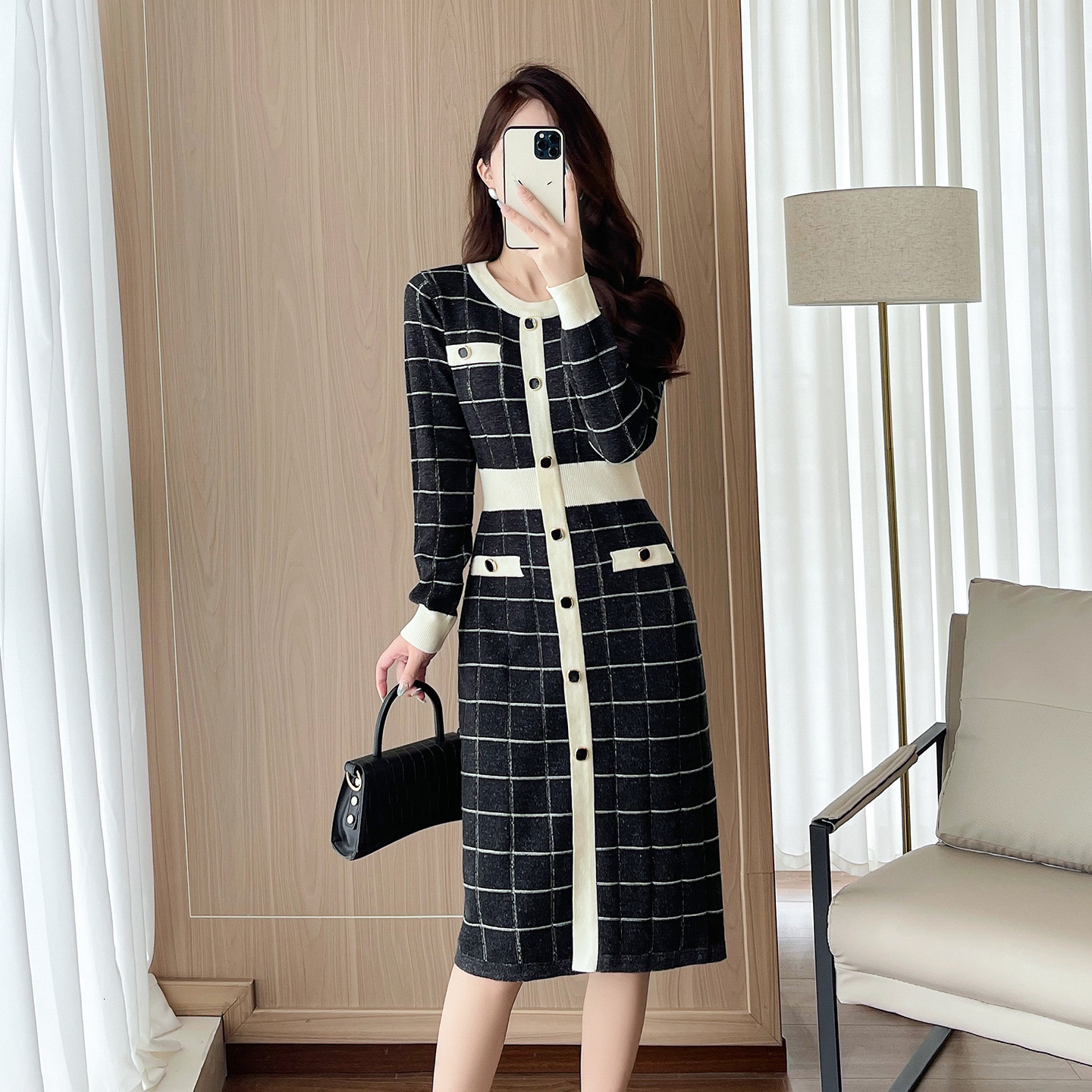 Urban Sexy Small Fragrant Style Slim Knit Women's Dress With Temperament Goddess Style Slimming Hair Dress For Reducing Age