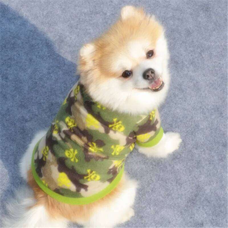 Warm Fleece Clothes Cute Skull Printed Pet Coat Puppy Dogs Shirt Jacket French Bulldog Pullover Camouflage Dog Clothing XJ251225