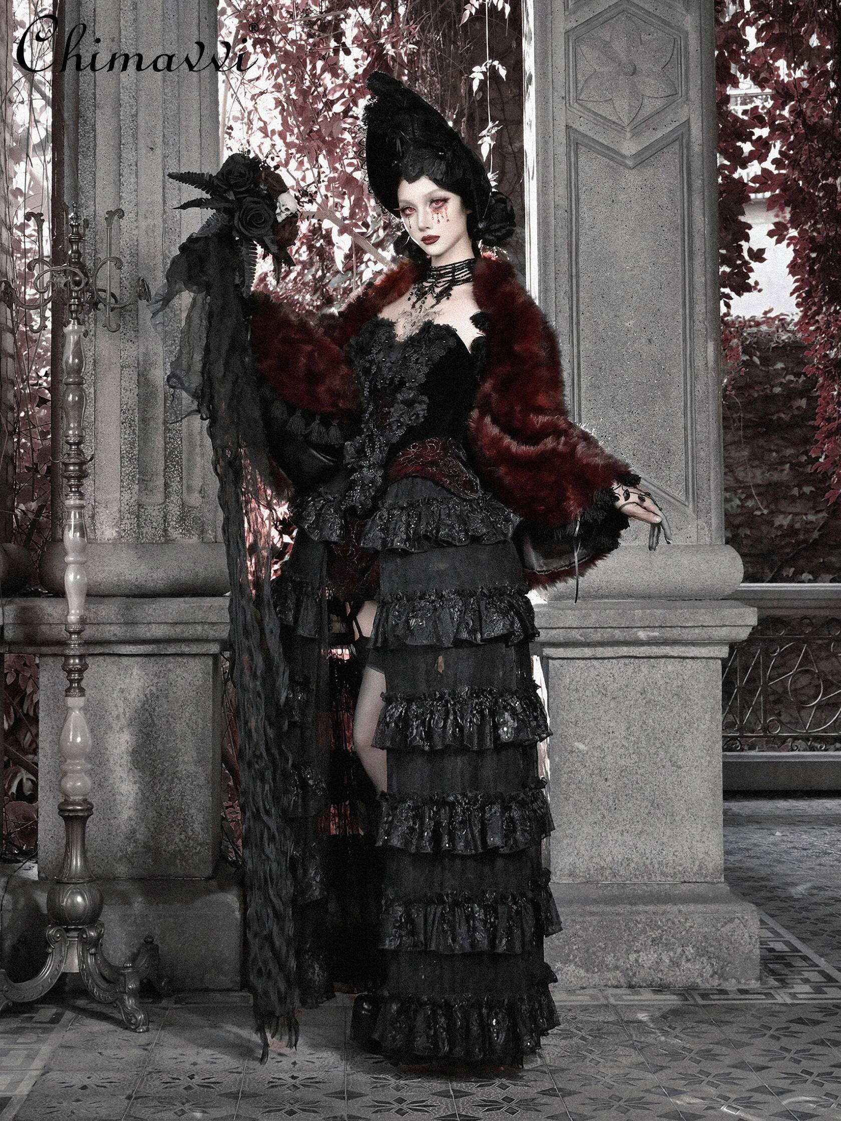 Bestseller Gothic Halloween Warm Fur Cape Autumn and Winter New Punk Style Dark Girl Versatile Cosplay Lolita Cloak Coat for Women ddmytues - view 3