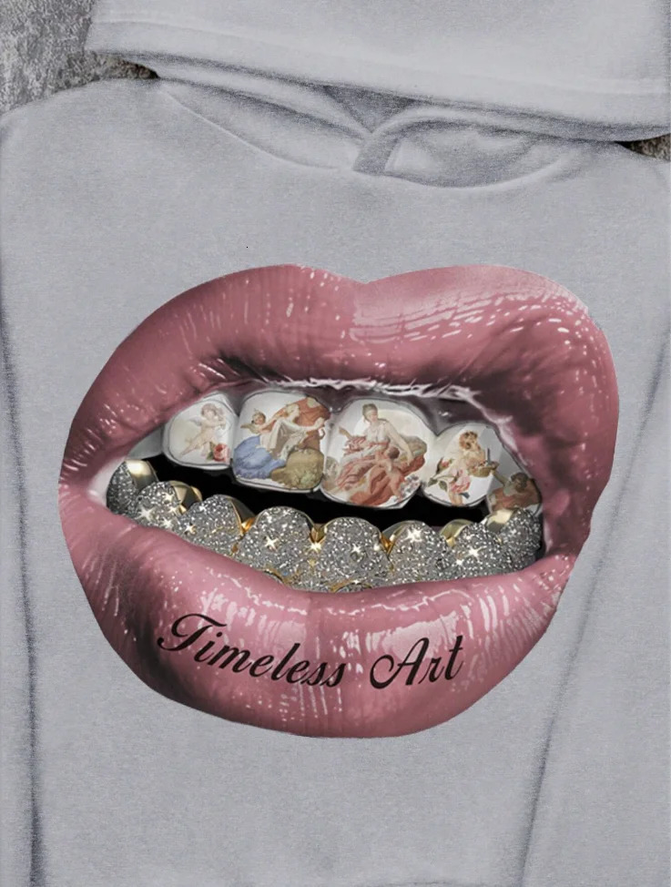 Mens hoodie casual pink lip print hoodie retro comfortable sweatshirt casual high-quality hoodie 260106