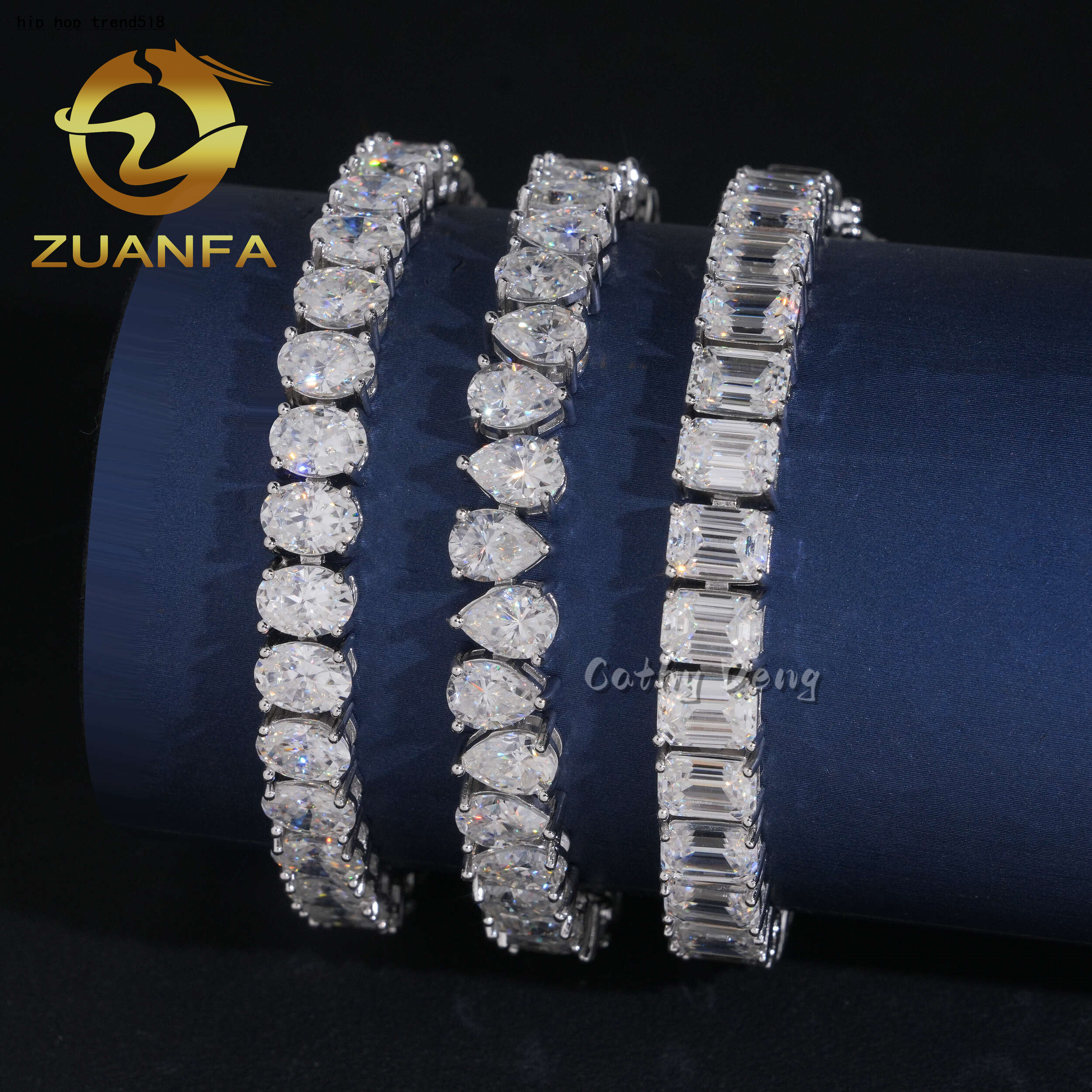 Fancy Cut Hip Hop Jewelry 925 Silver Moissanite Diamond Tennis Bracelet Men Women Iced Out Tennis Bracelet Pass Diamond Tester