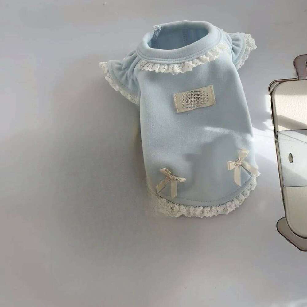 Spring/Summer Solid Color Base T-shirt with Lace Flying Sleeves Cat Pet Dog Clothes for Small Dogs XJ251225