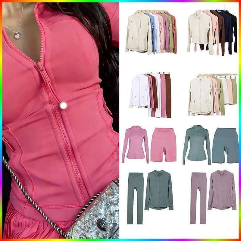 Yoga Cropped Luluity Lemonic Jacket Gold Zipper Women Long Sleeve Sport Coat Fitness Gym Breathable Sweatshirt Jogging Luluity Lemonic sets men women Jackets ml