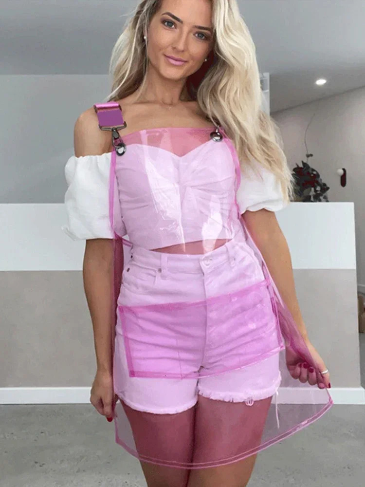 Fashion Pink Clear Transparent PVC Kitchen Apron Restaurant TPU Thick Hairdresser Cafe Waterproof Nail Salon 3 Pocket Apron 260107