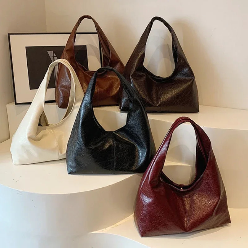 Large Capacity PU Leather Hobo Underarm Bags Autumn Winter Shoulder Bag for Women 2026 Trend Y2K Handbags and Purses Tote 260205
