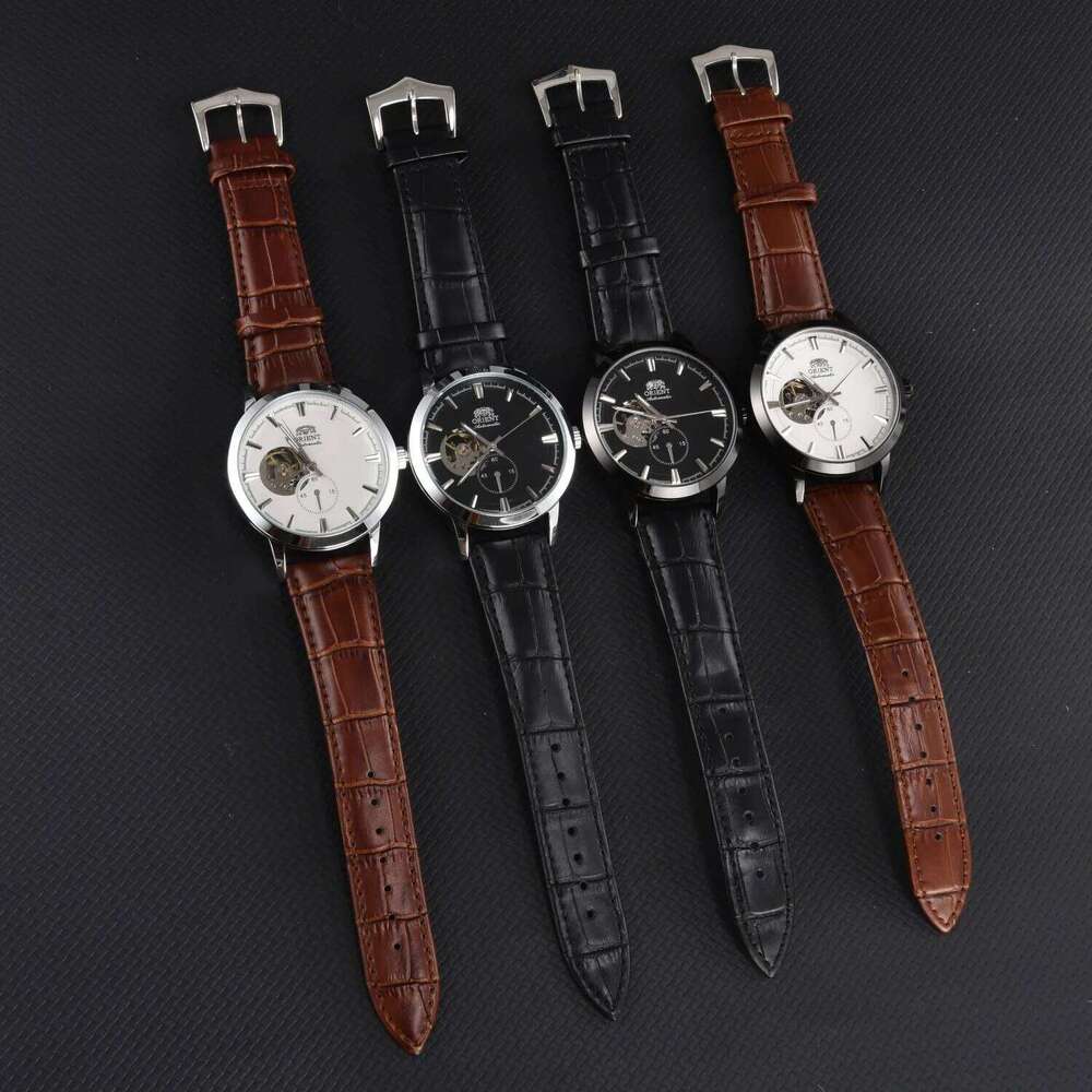 Orient Double Lion Refurbished Japanese Fully Automatic Mechanical Hollowed Out Business Men's Leather Strap 26N0108