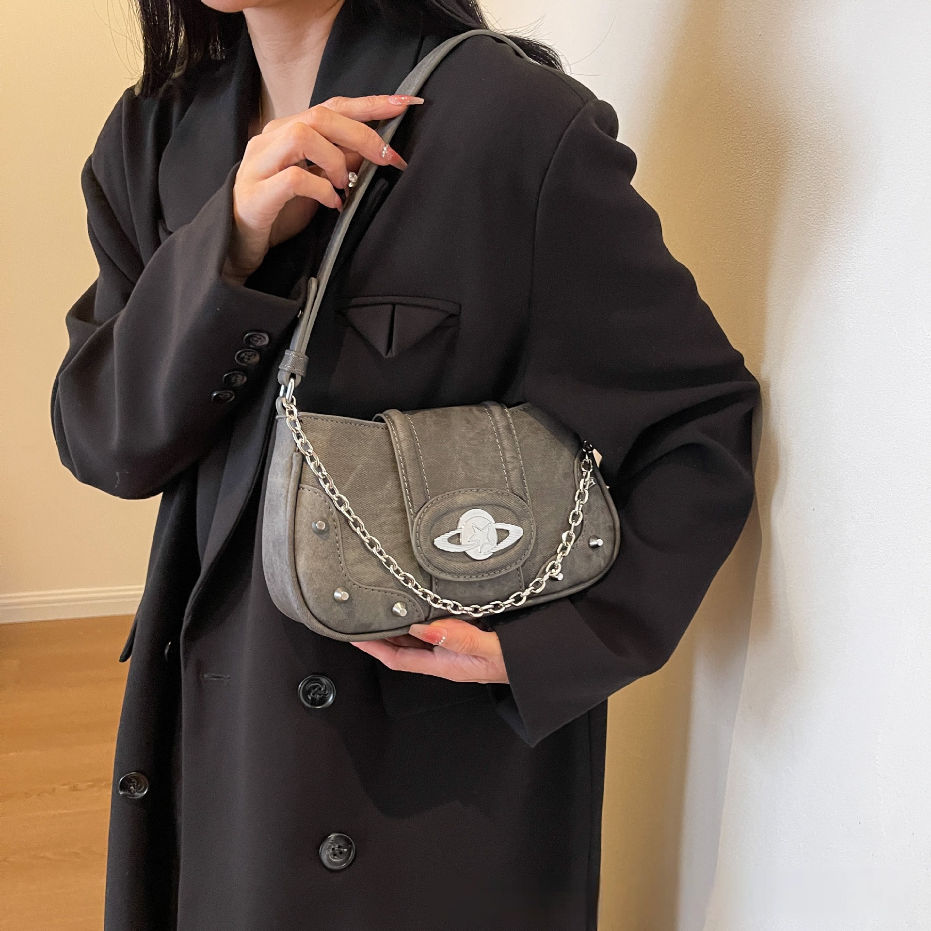 2026 Vintage Denim Square Bag, Multiway Crossbody Purse with Chain Strap, Convertible Underarm & Top Handle Bag
