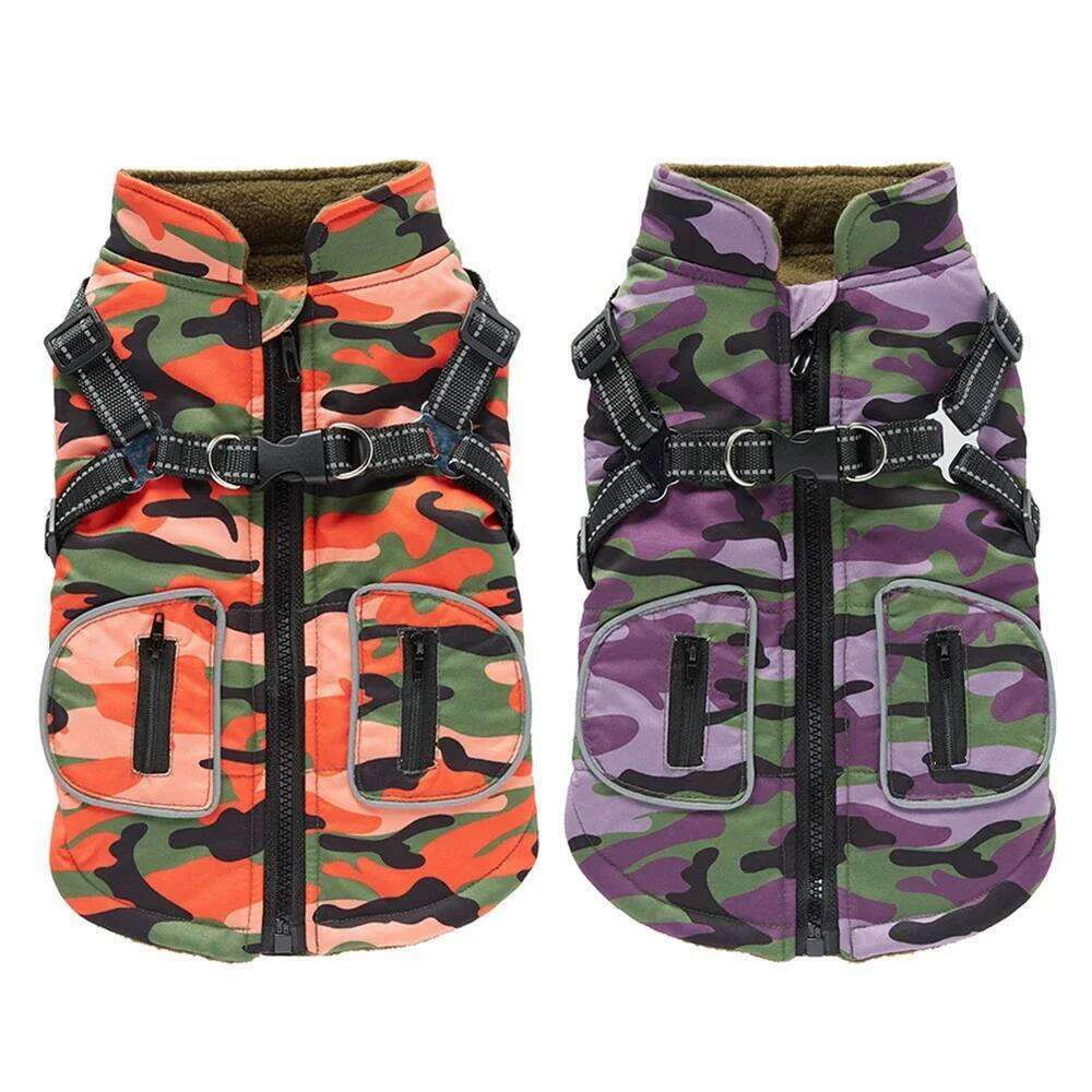 Military Reflective Pet Coats With Harness Winter Warm Thickness Cotton Coat For Small Medium Large Pets Dogs Puppy Clothes XJ251225