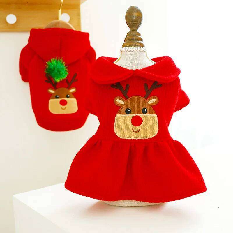 New Winter Pet Warm Plush Christmas Elk Couple Dress Skirt Hoodies Sweater For Small Dog Clothes Costume XJ251225