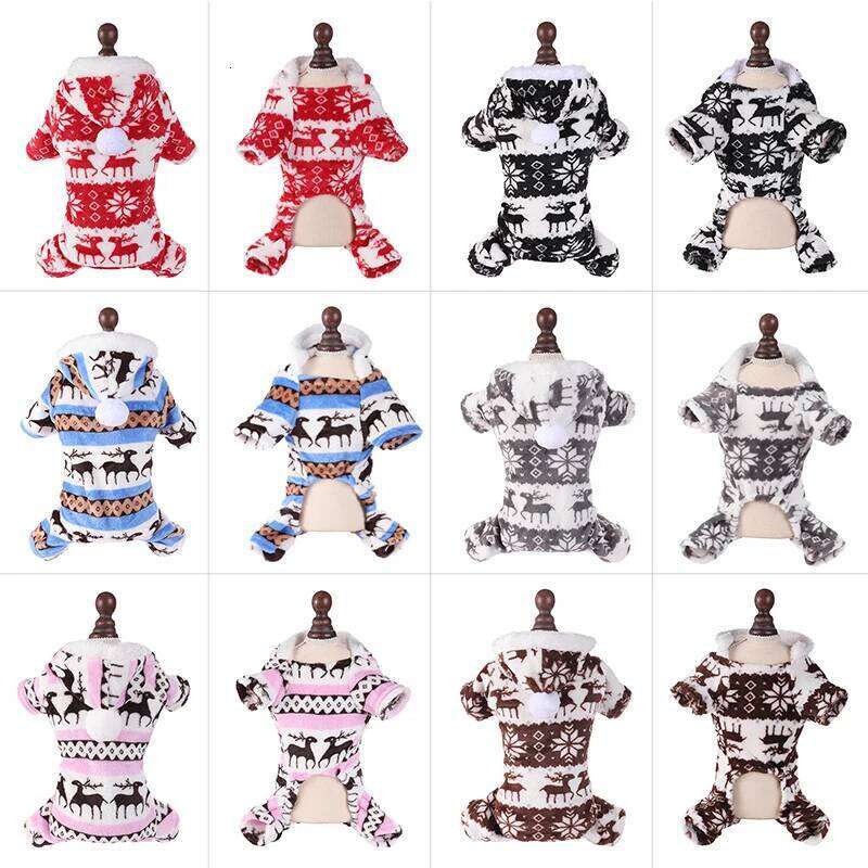 Winter Dog Christmas Jumpsuit Clothes Warm Plush Pet Pajamas for Small Medium Dogs Cats Overalls Puppy York Chihuahua Onesies XJ251225