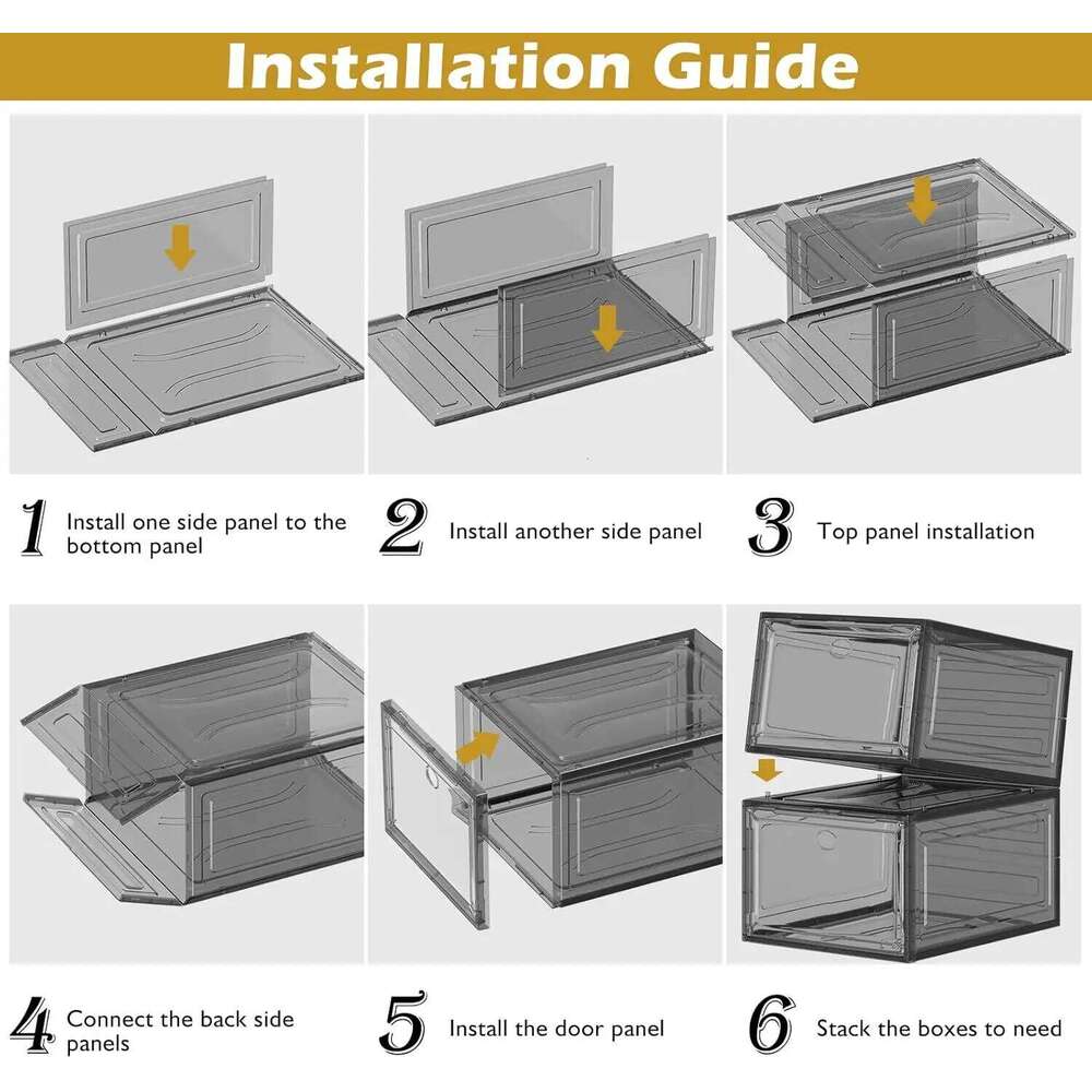 6 pcs Thicken & Sturdy Clear Storage Organizer with Magnetic Door, Foldable Shoe Rack for Sneaker Boot Container. 26T0108