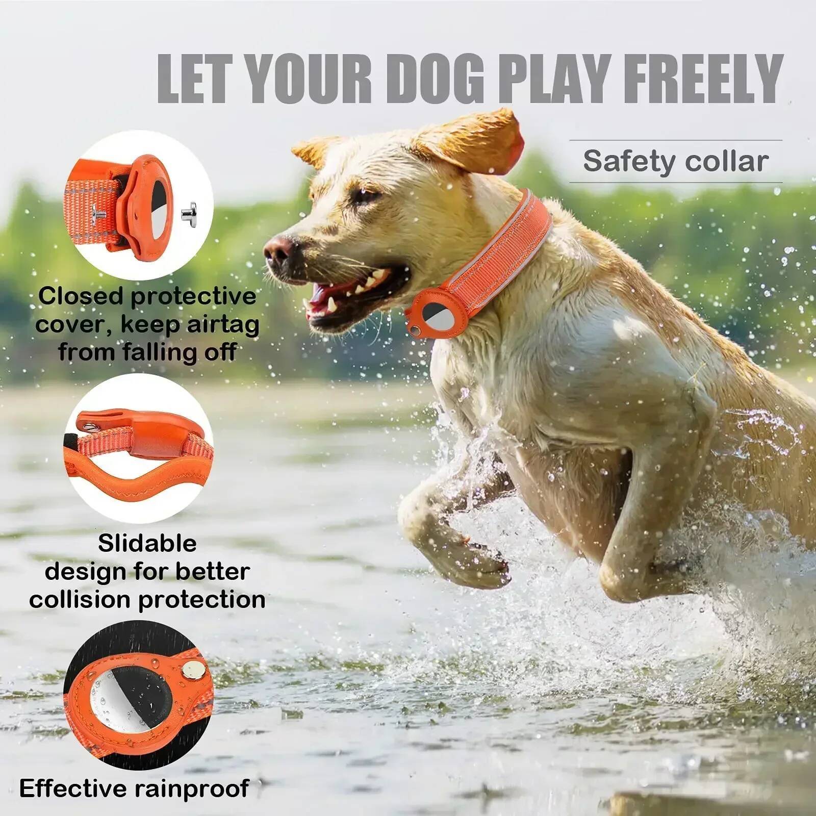 Anti-Lost Collar Waterproof Airtag Protective Case Reflective Pet Necklace for French Bulldog Pitbull, Large Dog Accesories