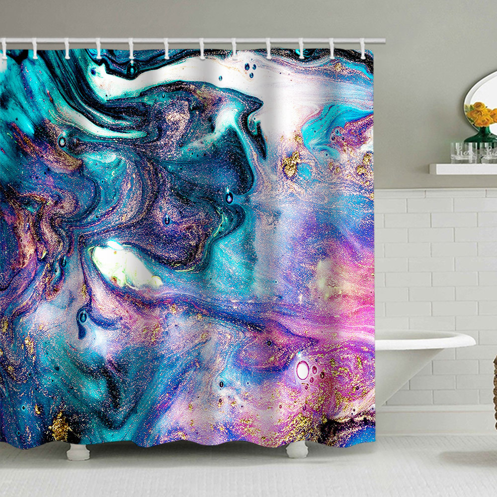 YL-38120 Marble Pattern Shower Curtain, Abstract Geometric Texture, Polyester Waterproof Shower Curtain Set with Hooks