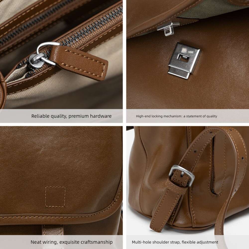 Luxury shoulder bag handbag Hobo commuting retro women's top layer cowhide backpack versatile rear vegetable tanned leather casual backpack trave