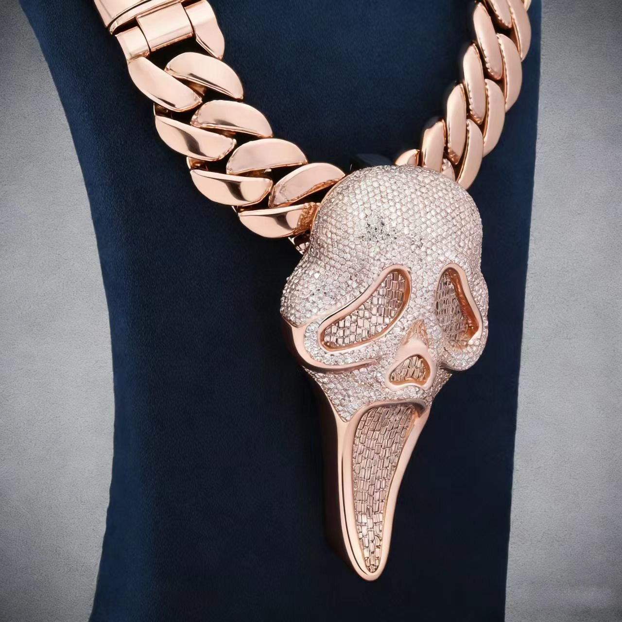 Moissanite Ghost Face Pendant Cuban Chain Iced Out Hip Hop Necklace in 925 Silver Custom Bling Jewelry for Men