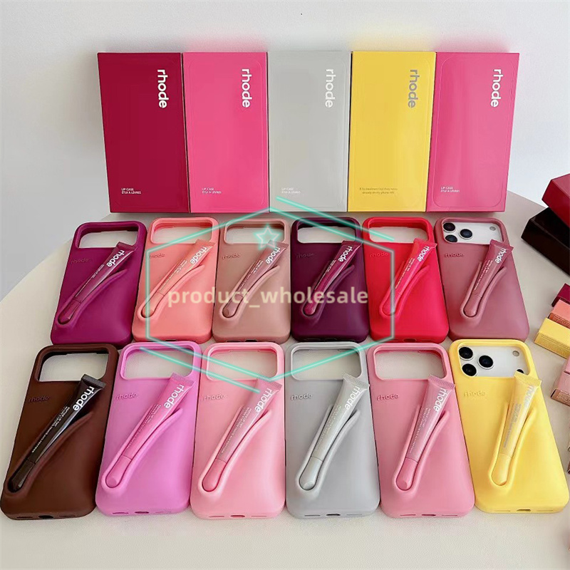 rhode Lipstick Portable phone Case Design Lip Gloss Lipstick Lip Balm 3D Make Up Silicone Soft Phone Cases for iPhone 17 16 16promax 15 14 plus 13 12 11 Pro Max Cover