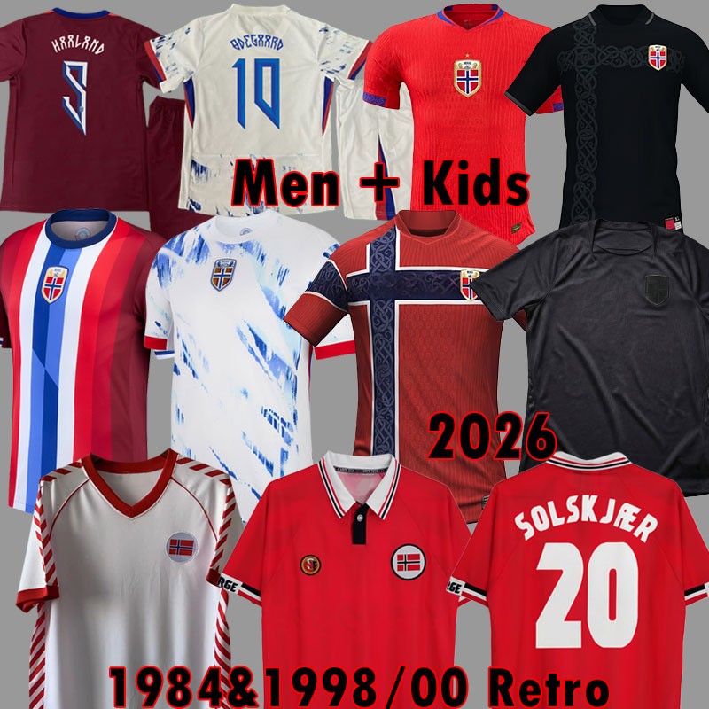Norway World Cup 2026 Soccer Jerseys 2024 2025 NorwaIES HAALAND 25 26 ODEGAARD Football shirt SOLSKJAER Vintage Norway Tops Retro 1998 2000 Retro 1984 kit Kids
