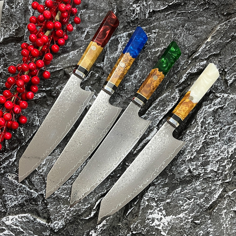 8-inch Japanese knife 45 layer Damascus steel colored wooden handle kitchen knife meat/vegetable cutter/multi-purpose knife 241224